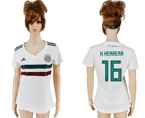 Women's Mexico #16 H.Herrera Away Soccer Country Jersey - Click Image to Close